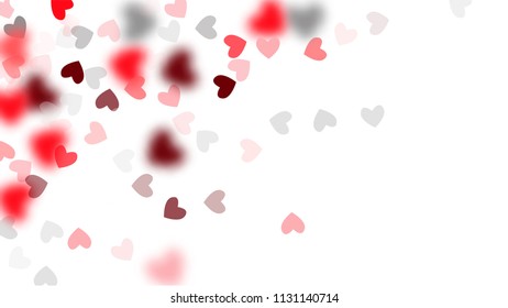  Pink Hearts Falling on White Background. Illustration with Pink Hearts for your Design.  Valentines Background for Greeting Card, Invitation, Banner, Wallpaper, Flyer. Vector illustration.