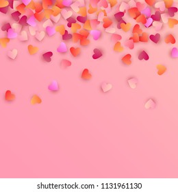  Pink Hearts Falling on White Background. Illustration with Pink Hearts for your Design.  Valentines Background for Greeting Card, Invitation, Banner, Wallpaper, Flyer. Vector illustration.