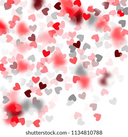  Pink Hearts Falling on White Background. Illustration with Pink Hearts for your Design.  Valentines Background for Greeting Card, Invitation, Banner, Wallpaper, Flyer. Vector illustration.