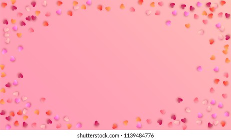  Pink Hearts Falling on White Background. Illustration with Pink Hearts for your Design.  Valentines Background for Greeting Card, Invitation, Banner, Wallpaper, Flyer. Vector illustration.
