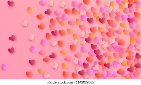  Pink Hearts Falling on White Background. Illustration with Pink Hearts for your Design.  Valentines Background for Greeting Card, Invitation, Banner, Wallpaper, Flyer. Vector illustration.