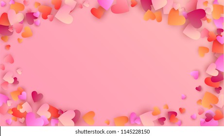  Pink Hearts Falling on White Background. Illustration with Pink Hearts for your Design. Wedding Background for Greeting Card, Invitation or Banner.

 Vector illustration.