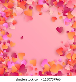  Pink Hearts Falling on White Background. Illustration with Pink Hearts for your Design.  Valentines Background for Greeting Card, Invitation, Banner, Wallpaper, Flyer. Vector illustration.