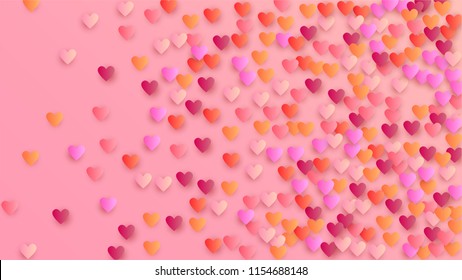  Pink Hearts Falling on White Background. Illustration with Pink Hearts for your Design. Wedding Background for Greeting Card, Invitation or Banner.

 Vector illustration.