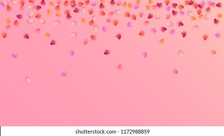  Pink Hearts Falling on White Background. Illustration with Pink Hearts for your Design.  Valentines Background for Greeting Card, Invitation, Banner, Wallpaper, Flyer. Vector illustration.