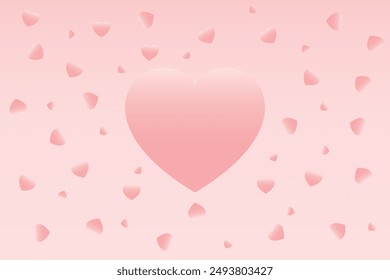 Pink hearts floating in the air, heart shape on pastel gradient pink background.