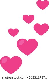 Pink hearts floating in a diagonal pattern on a clean white background.