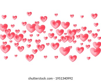 Pink hearts flying isolated on white. Romantic emotions vector symbols. Cute birthday decoration background. Love concept hearts confetti beautiful graphic design.