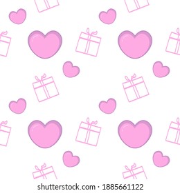 pink hearts and gift seamless vector pattern. Valentine's day love texture background.