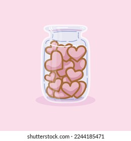 Pink Hearts in a Glass Jar Cartoon Vector Icon Illustration. Suitable for valentine, love, wedding design concept.