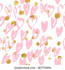 pink hearts with gold dot 