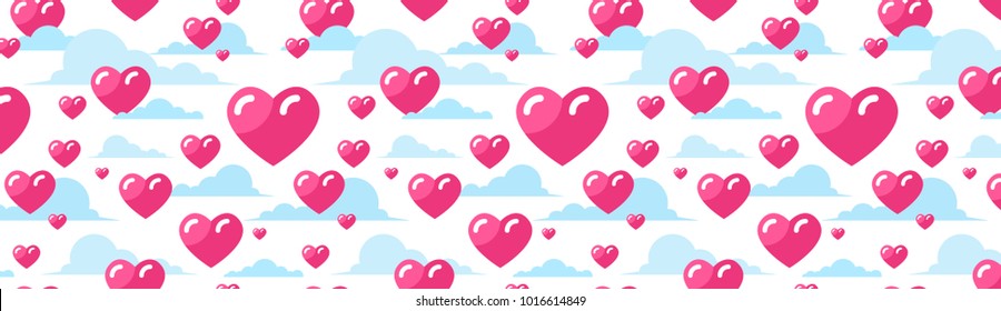 Pink Hearts Horizontal Background Decoration For Valentines Day Holiday Poster Or Web Banner Design Vector Illustration