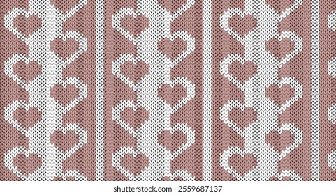 Pink hearts knitted designs, Festive Sweater Design. Seamless Knitted Pattern