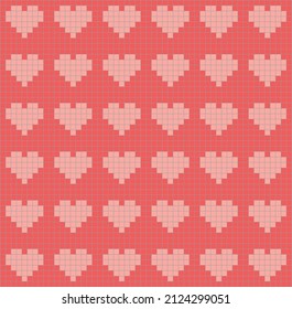 Pink hearts knitting seamless pattern, simple minimalist geometric vector background