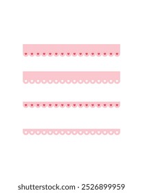 Pink hearts label tapes collection. Planner, organizer, reminder concepts. Flat decorative vector design isolated illustration.