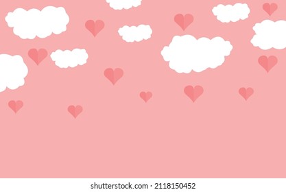 corazones rosas sobre fondo rosado junto a nubes blancas