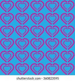 pink hearts on a blue  pattern. Abstract background.