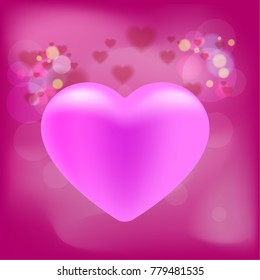 Pink hearts on blurred background and lights blurred