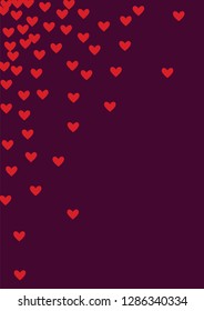 Pink hearts on a burgundy background. Heart confetti on a bright background. Valentine's Day.