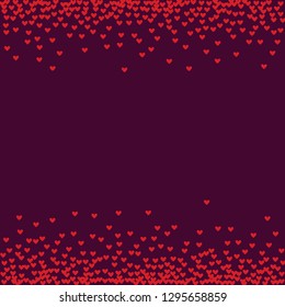Pink hearts on a burgundy background. Heart confetti on a bright background. Valentine's Day.