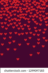 Pink hearts on a burgundy background. Heart confetti on a bright background. Valentine's Day.