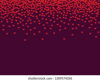 Pink hearts on a burgundy background. Heart confetti on a bright background. Valentine's Day.