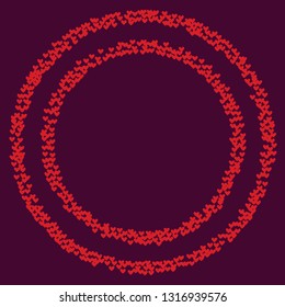 Pink hearts on a burgundy background. Heart confetti on a bright background. Valentine's Day.