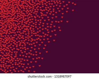 Pink hearts on a burgundy background. Heart confetti on a bright background. Valentine's Day.