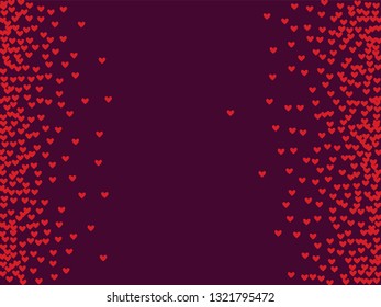 Pink hearts on a burgundy background. Heart confetti on a bright background. Valentine's Day.