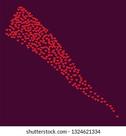 Pink hearts on a burgundy background. Heart confetti on a bright background. Valentine's Day.