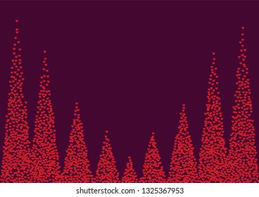 Pink hearts on a burgundy background. Heart confetti. Valentine's Day.