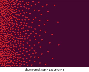 Pink hearts on a burgundy background. Heart confetti on a bright background. Valentine's Day.