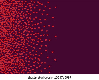 Pink hearts on a burgundy background. Heart confetti on a bright background. Valentine's Day.