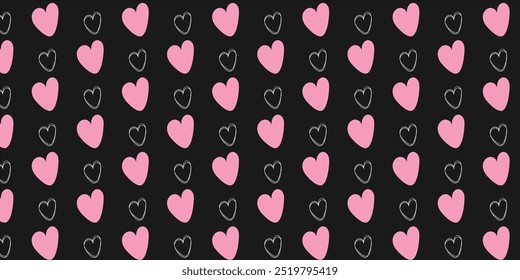 Pink hearts on dark background seamless pattern. Sweet love. Valentine's day cute backdrop texture, wallpaper. Romantic wedding. Mother's day.