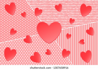Pink hearts on the decorated background. Vector illustration EPS10 for Valentines, Wedding, Mother Day Greeting Card