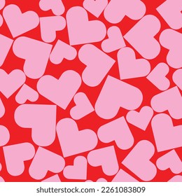 Pink Hearts on a Light Red Background seamless pattern. Cute Hand Drawn Heart. Tiny Pink Heart on a Red Layout. Style Romantic Print for Fabric, Textile, Valentines. Vector illustration