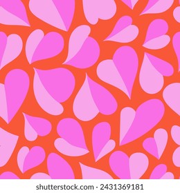 Corazones rosados en fondo naranja vector patrón sin fisuras. Textura atractiva colorida para la impresión en tela, envoltura, tarjetas, papel pintado, ropa, etc...