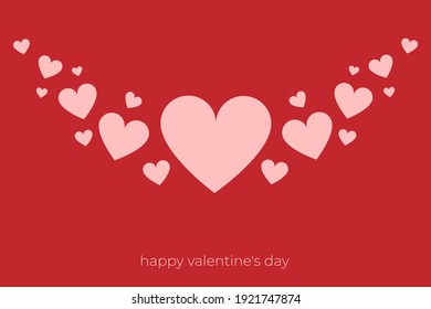 Pink hearts on a red background, Valentines hearts postcard. Paper flying elements on pink background. Vector symbols of love in shape of heart design.