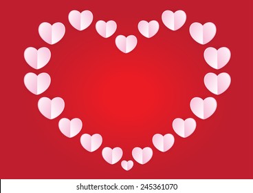 Pink hearts on red background vector illustration