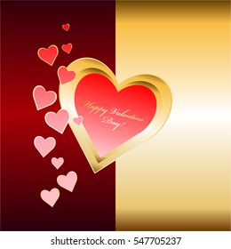 Pink hearts on a red-gold background.