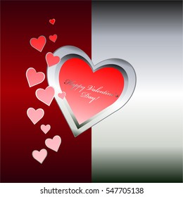 Pink hearts on a red-silver background.