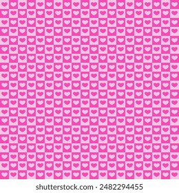 Pink hearts on warped wavy checkerboards seamless pattern. For Valentine backgrounds, wrapping paper and textile.