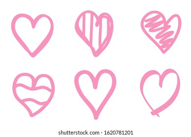 Pink hearts on white. Abstract hand drawn heart. Valentine's day