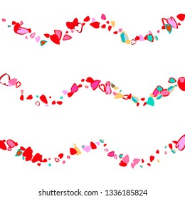 Pink hearts on a white background. Children's style.