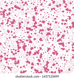 Pink hearts on white background. Seamless vector romantic love valentine pattern. For fabric, textile, design, cover, banner.