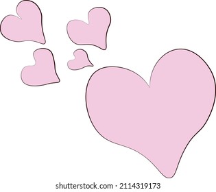Pink hearts on a white background for Valentine's Day. Copy space
