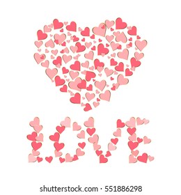 Pink hearts on a white background. Love.