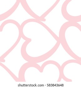 Pink hearts on white background. Seamless vector pattern