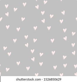 Pink hearts on white hand drawn cute tender color seamless pattern. Love and Valentine day