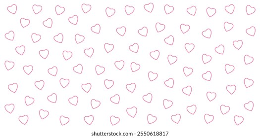 Patrón de contorno de corazones rosados sobre un fondo blanco. Diseño minimalista sin fisuras para el día de San Valentín y temas románticos.